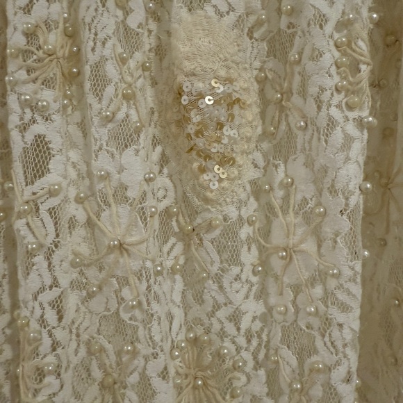 Antica Sartoria Cream Ruffled Tiered Lace Mini Dress with Bishop Sleeves - Picture 3 of 8